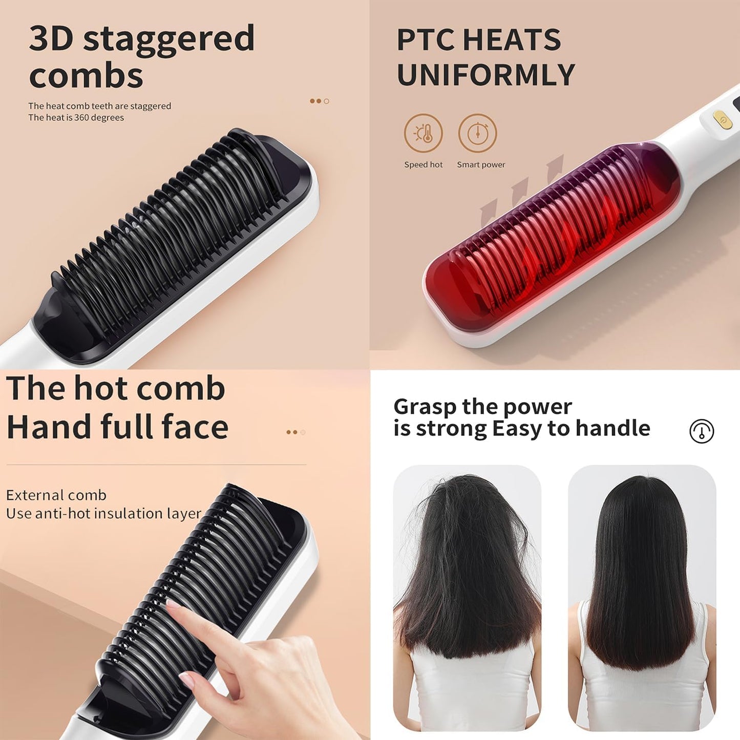 Hair Straightener Brush with Fast Heating Ceramic PTC Rose Gold One Size DEMO