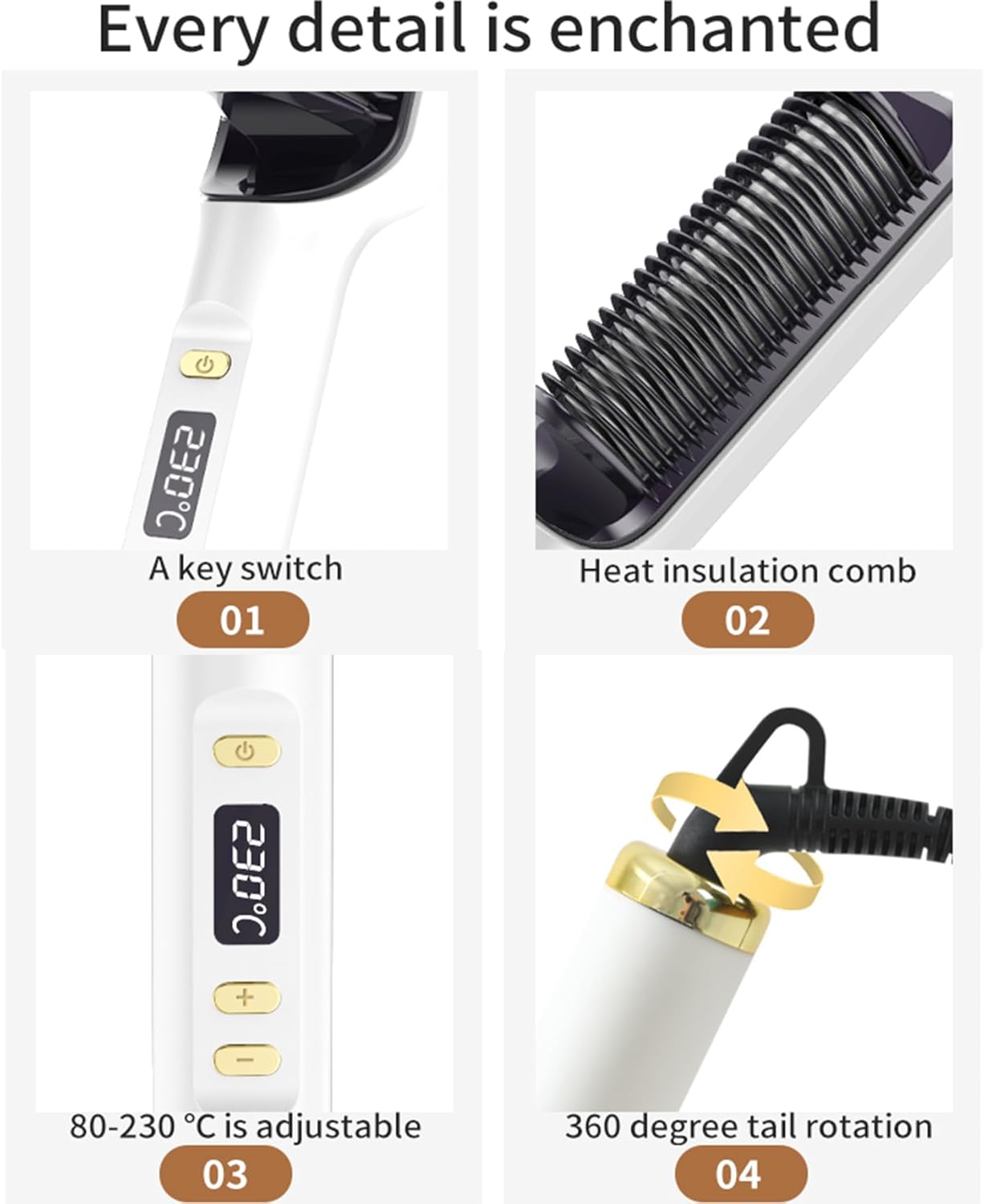 Hair Straightener Brush with Fast Heating Ceramic PTC Rose Gold One Size DEMO