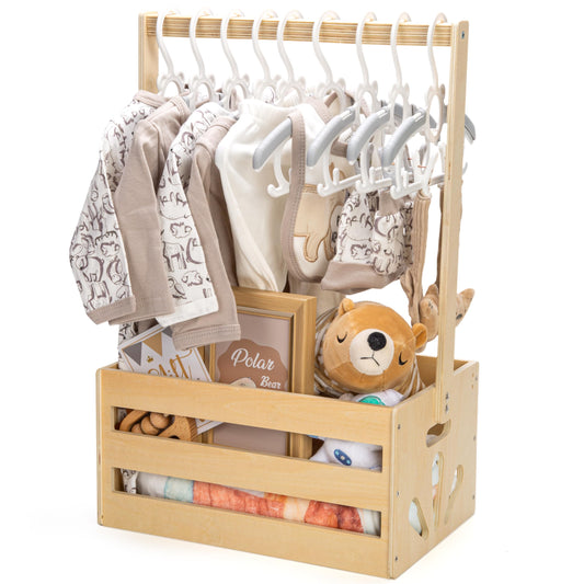 GiftAmaz Wooden Baby Shower Storage Crate Hamper with Handle Natural Size NEW