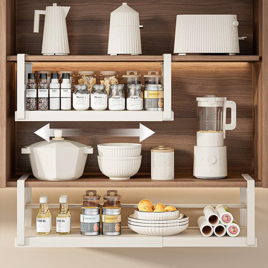 Adjustable Hanging Under Cabinet Shelf Storage Basket Organizer White Size NEW