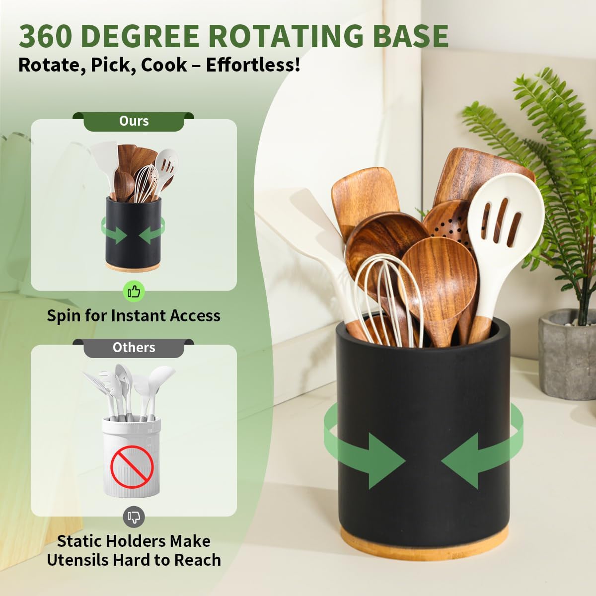 gorsent 360° Rotating Utensil Holder for Kitchen Countertop Black Size NEW