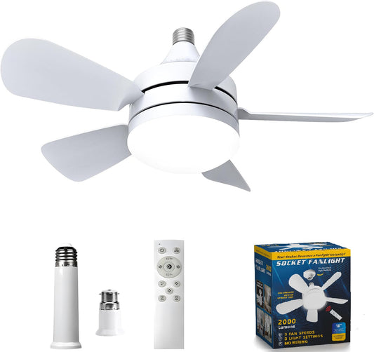 Yaberry Grove 50 cm Socket Ceiling Fan Light with Remote Control White NEW
