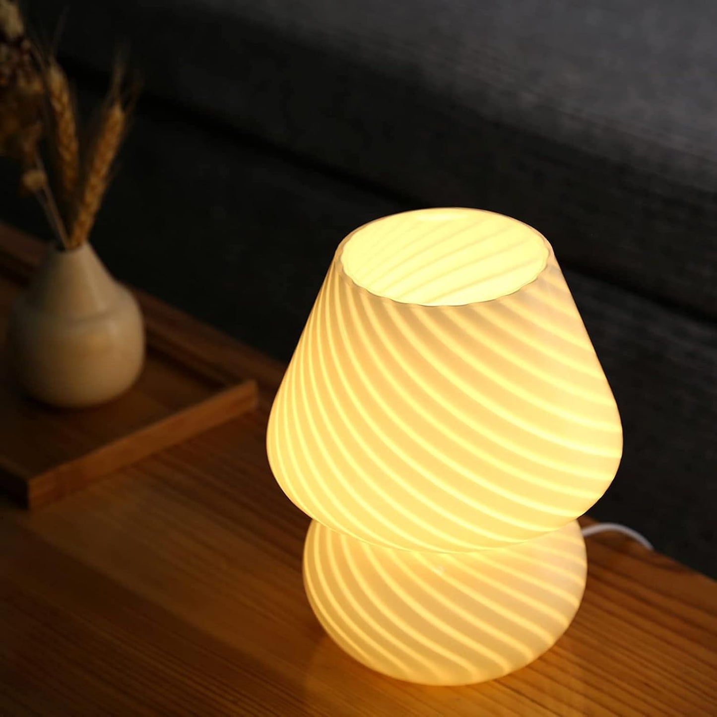 GQJC Glass Mushroom Table Lamp Aesthetic Bedside Decor Home Accent White NEW