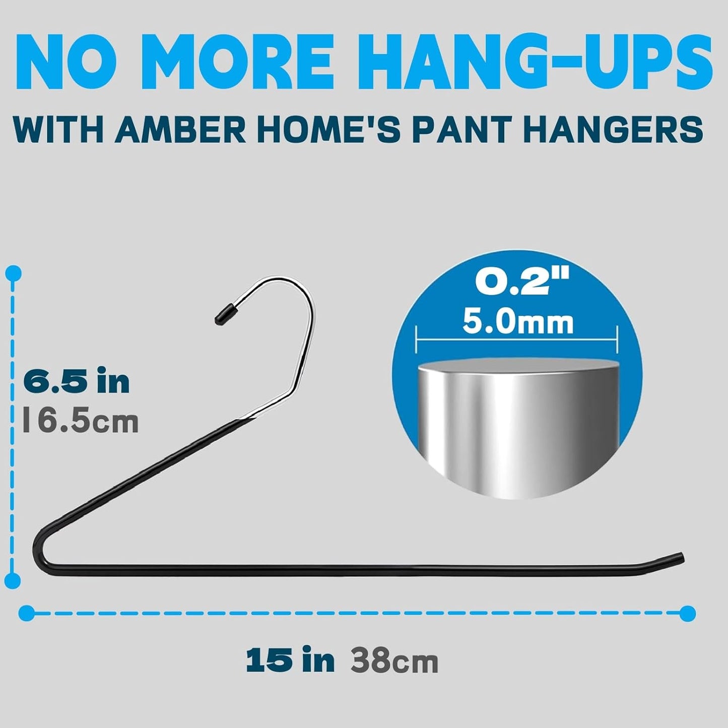 Amber Home 15" Metal Pants Hangers 20 Pack Non-Slip Open Ended Size 38 cm  NEW
