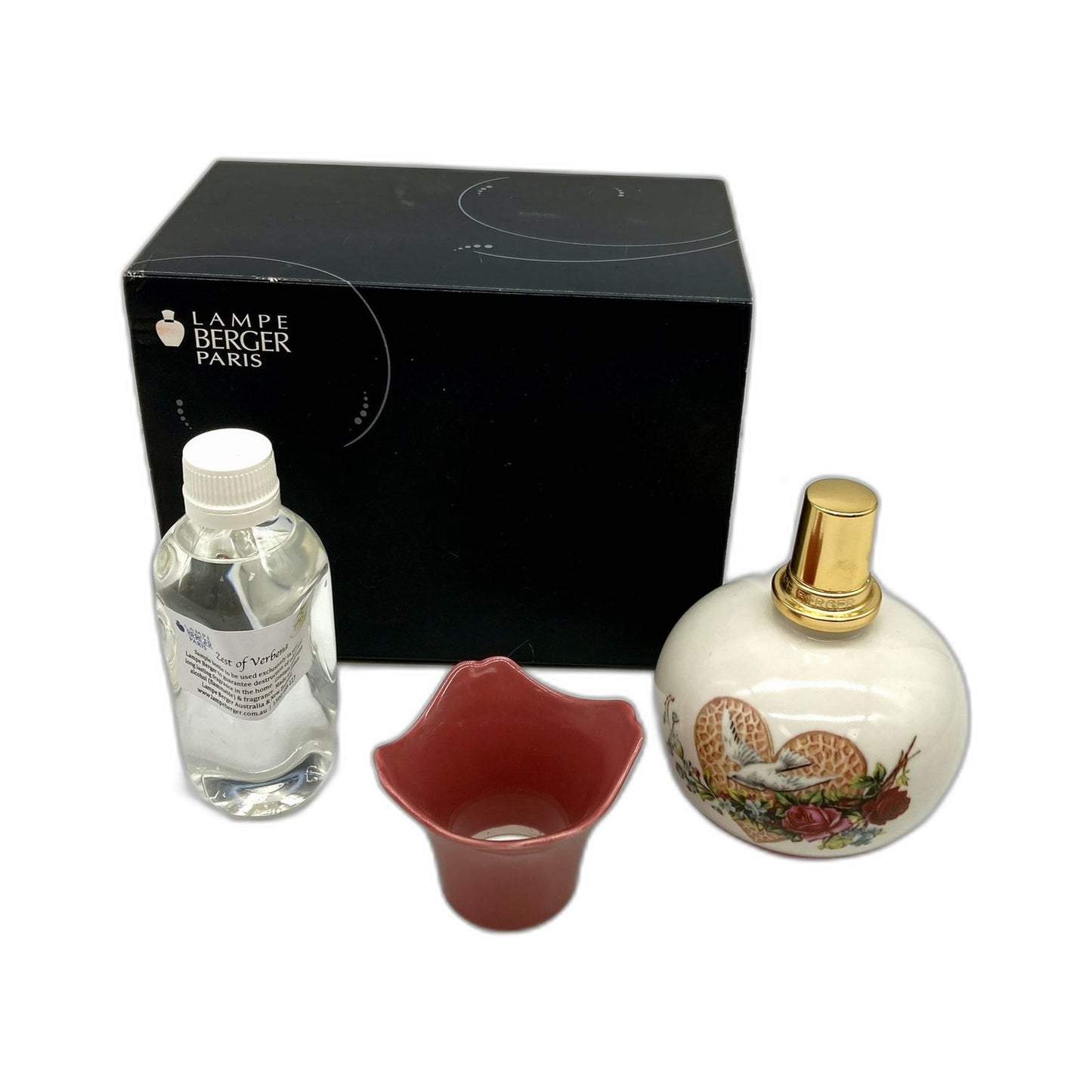 2013 Lampe Berger Paris Decorative Ceramic Floral Oil Lamp White, Pink
