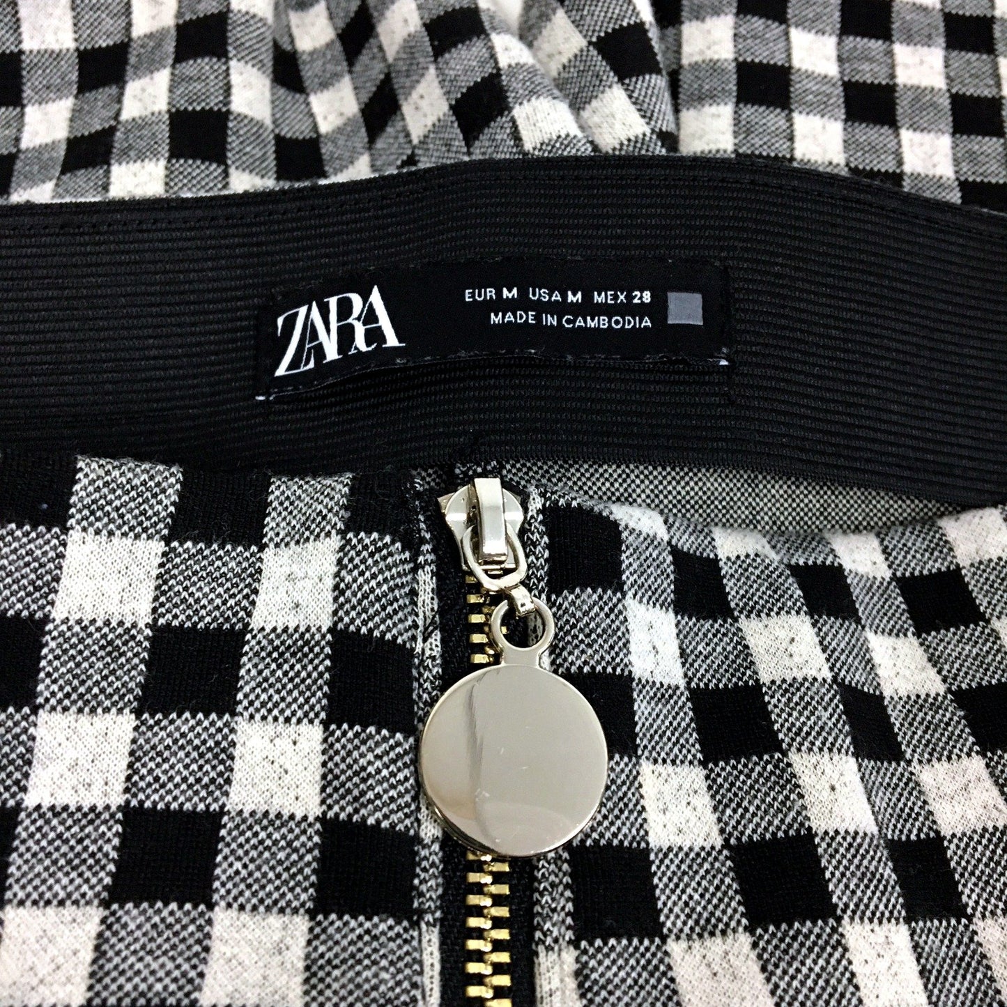 Zara Womens Gingham Checkered Black and White Pants - Medium Size