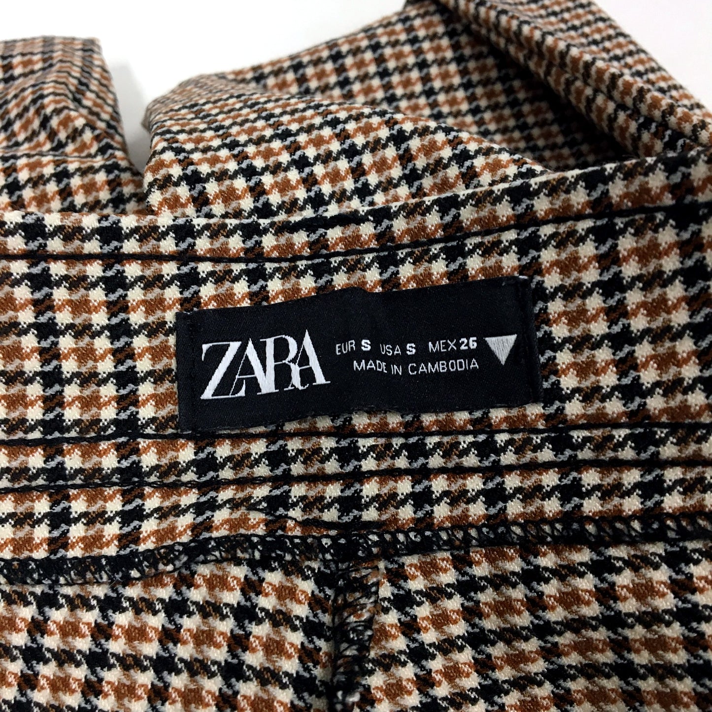 Zara Womens Houndstooth Pants in Black and Tan, Comfortable Fit Size S NEW