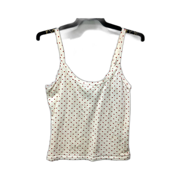 Energie Womens Tank Top White with Red Hearts Sleeveless Cotton Size S
