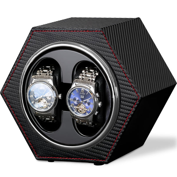 Automatic Watch Winder Box Holds 2 Watches, Quiet Motor, Black DEMO