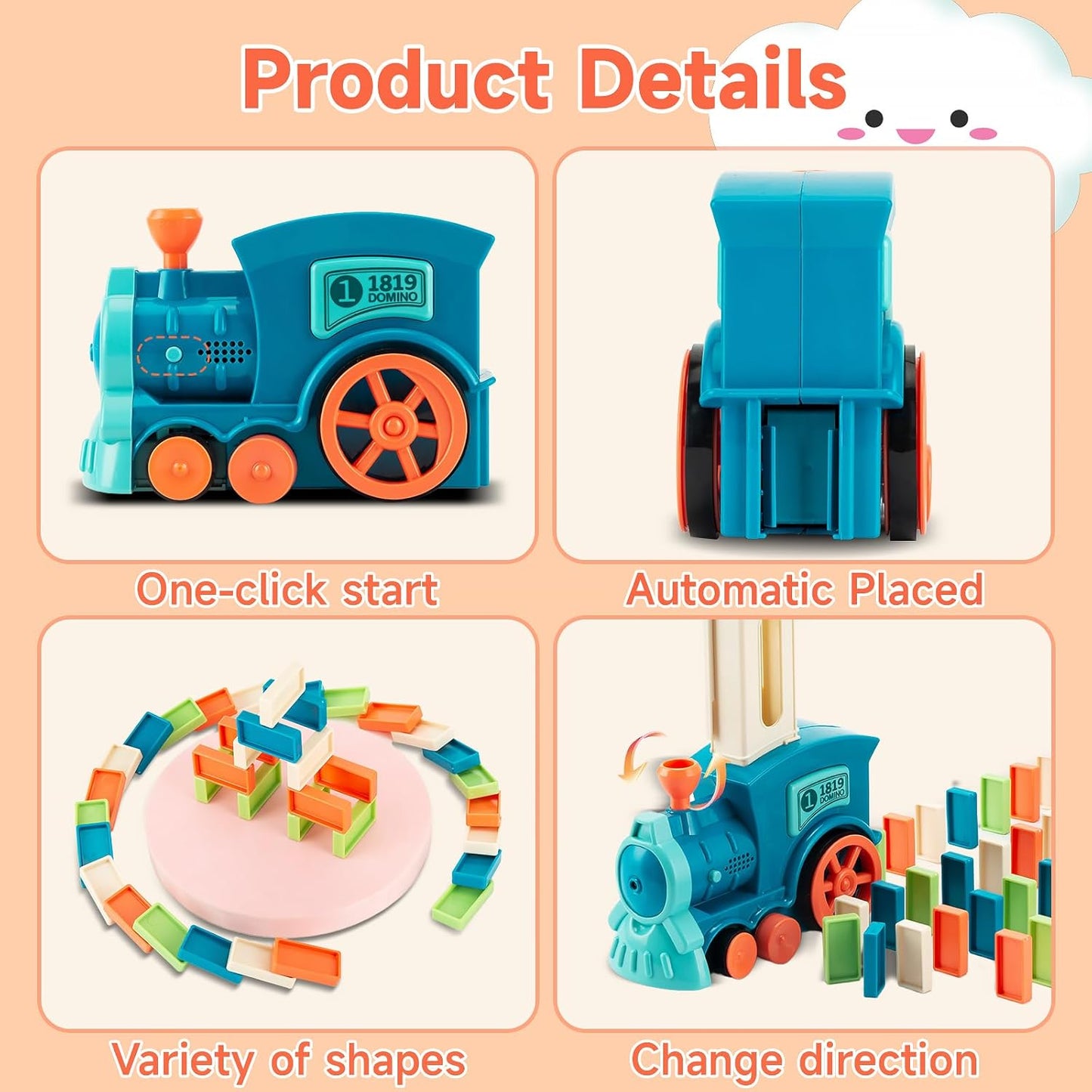 Domino Train Set Building Creative Game Cyan Size 8.5 cm x 26 20 DEMO
