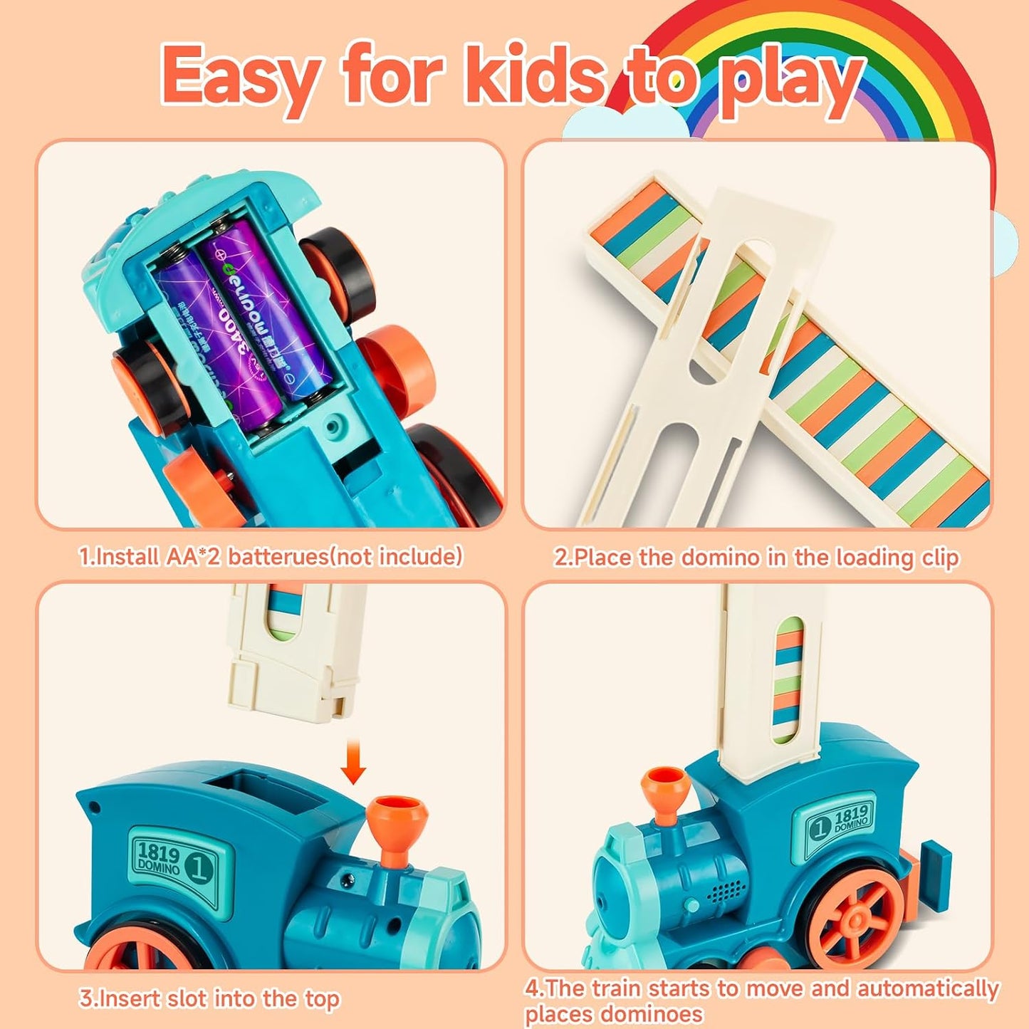 Domino Train Set Building Creative Game Cyan Size 8.5 cm x 26 20 DEMO
