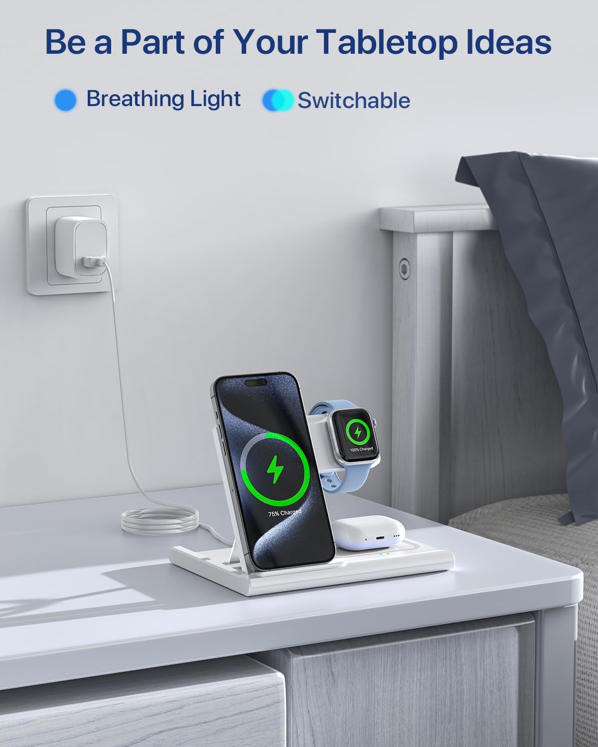 EXW White Induction Chargers 3-in-1 Wireless Charging Station for iPhone, NEW