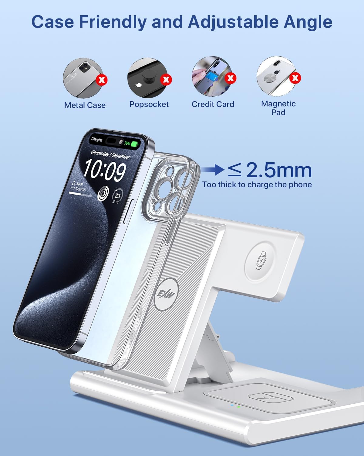 EXW White Induction Chargers 3-in-1 Wireless Charging Station for iPhone, NEW