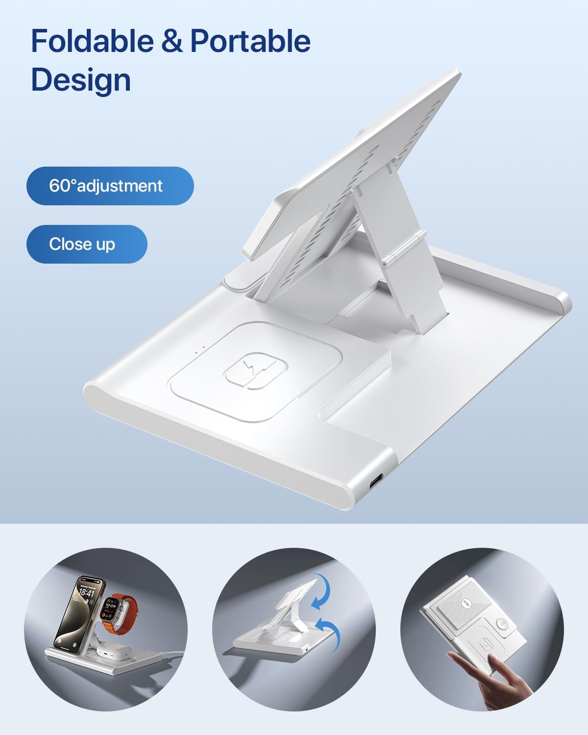 EXW White Induction Chargers 3-in-1 Wireless Charging Station for iPhone, NEW