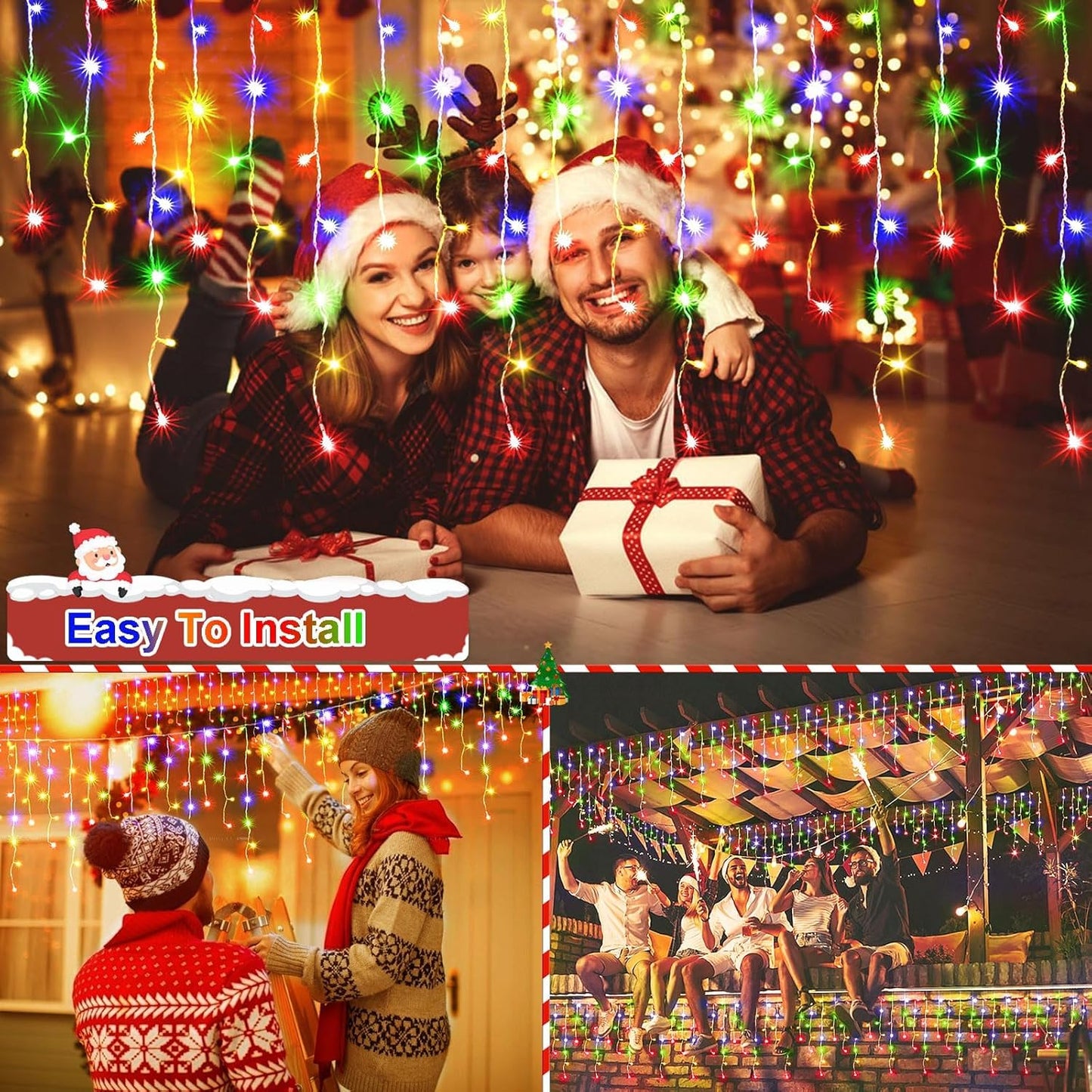 TRWYMZ Multicolor Indoor-Outdoor Icicle Lights Outdoor Version 75 Bulbs NEW