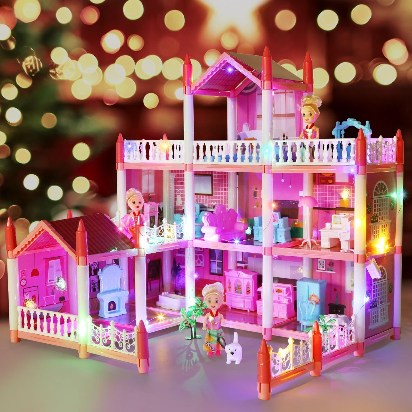 Skirfy Dollhouse Dollhouses with Colorful Light Pretend Play Toddler Doll NEW