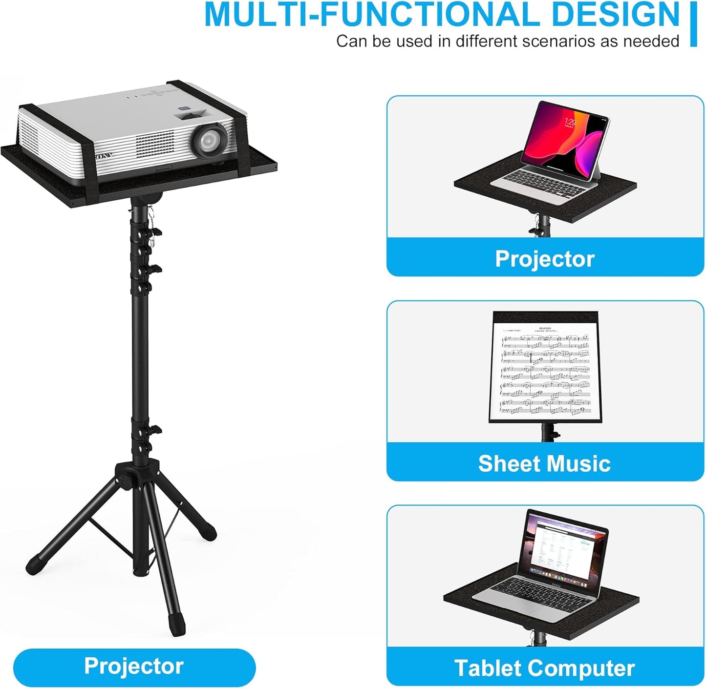 DECOSIS Adjustable Stands Tripod Laptop Projector Stand, Aluminium Black NEW