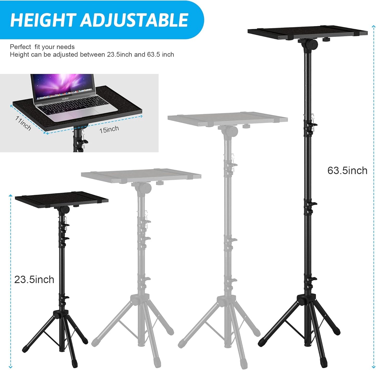 DECOSIS Adjustable Stands Tripod Laptop Projector Stand, Aluminium Black NEW