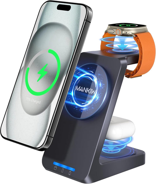 MANKIW 3-in-1 Induction Chargers Charging Station for Apple Watch, iPhone NEW