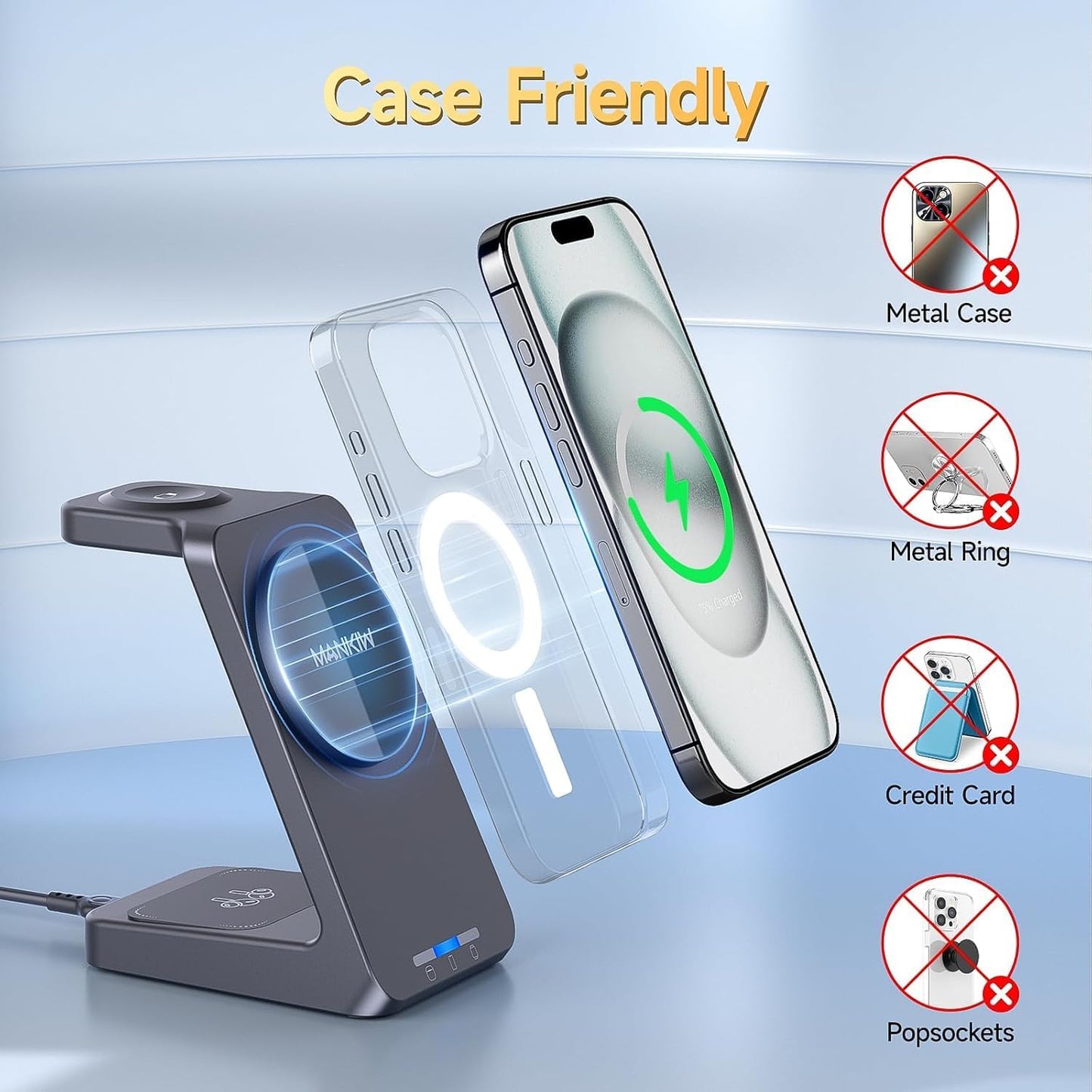 MANKIW 3-in-1 Induction Chargers Charging Station for Apple Watch, iPhone NEW