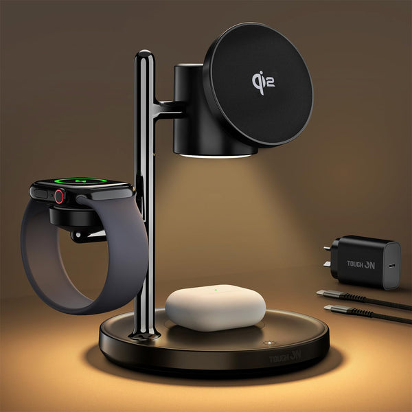 TOUGH ON 4-in-1 Qi2 Certified 15W Fast Wireless Charging Station Black NEW