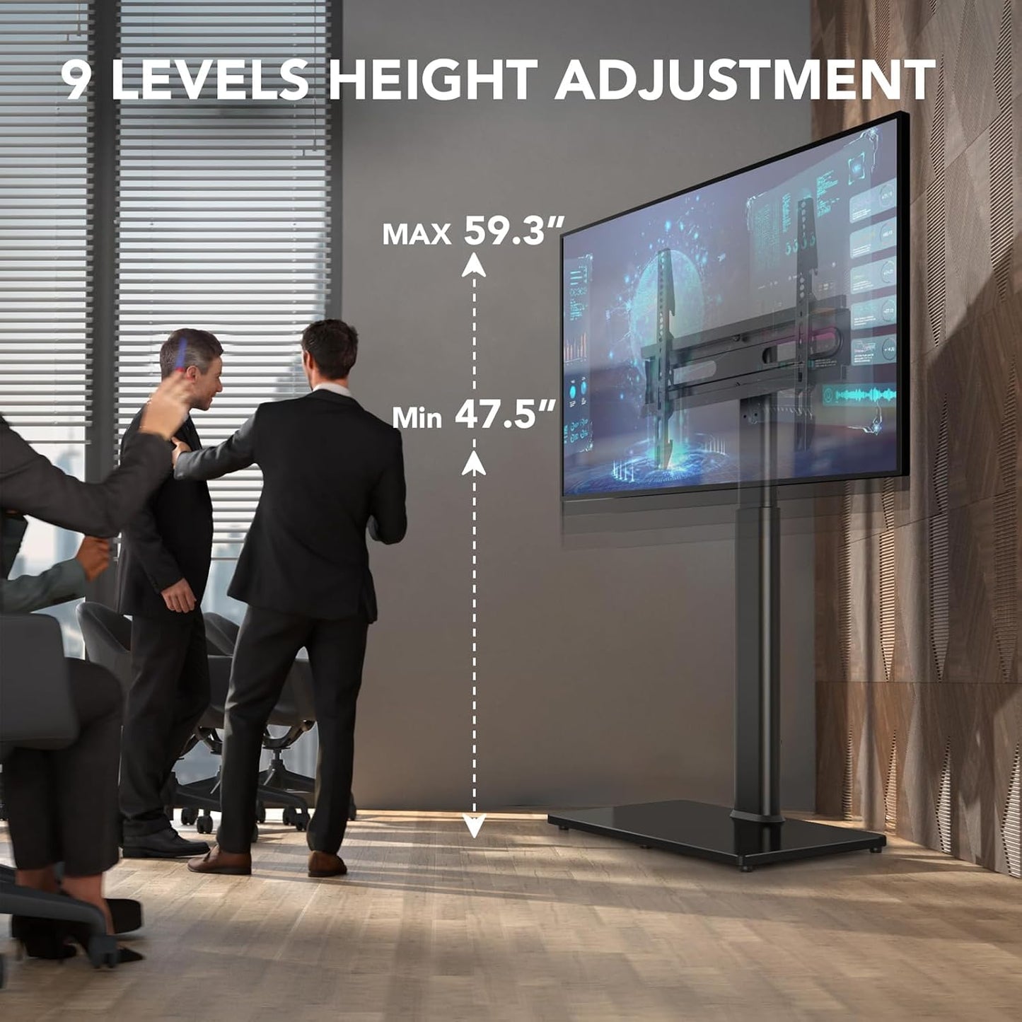 AX WABER Universal TV Stand with 80 Degree Swivel Height Adjustable Black NEW