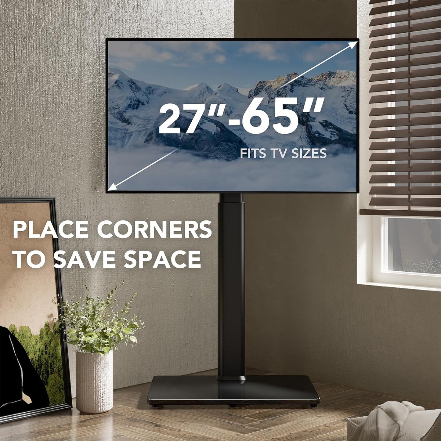 AX WABER Universal TV Stand with 80 Degree Swivel Height Adjustable Black NEW