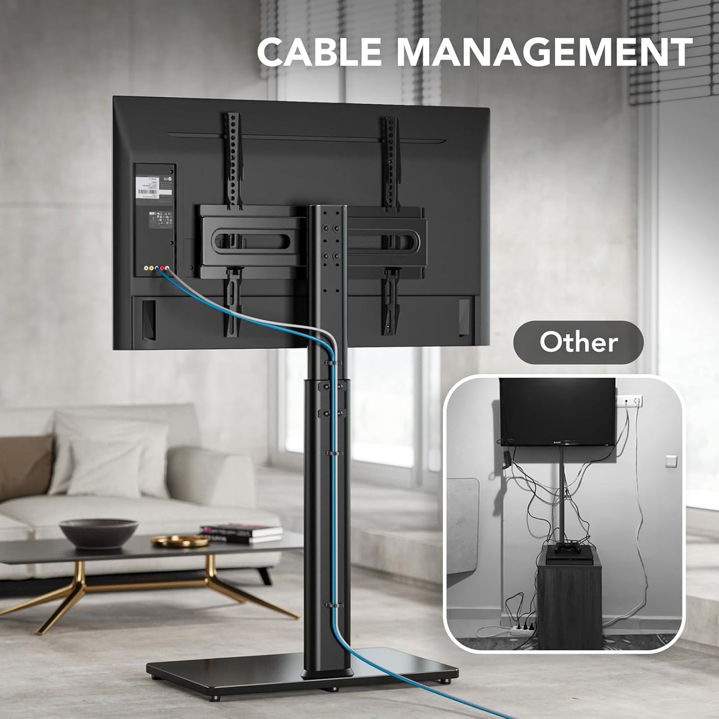 AX WABER Universal TV Stand with 80 Degree Swivel Height Adjustable Black NEW