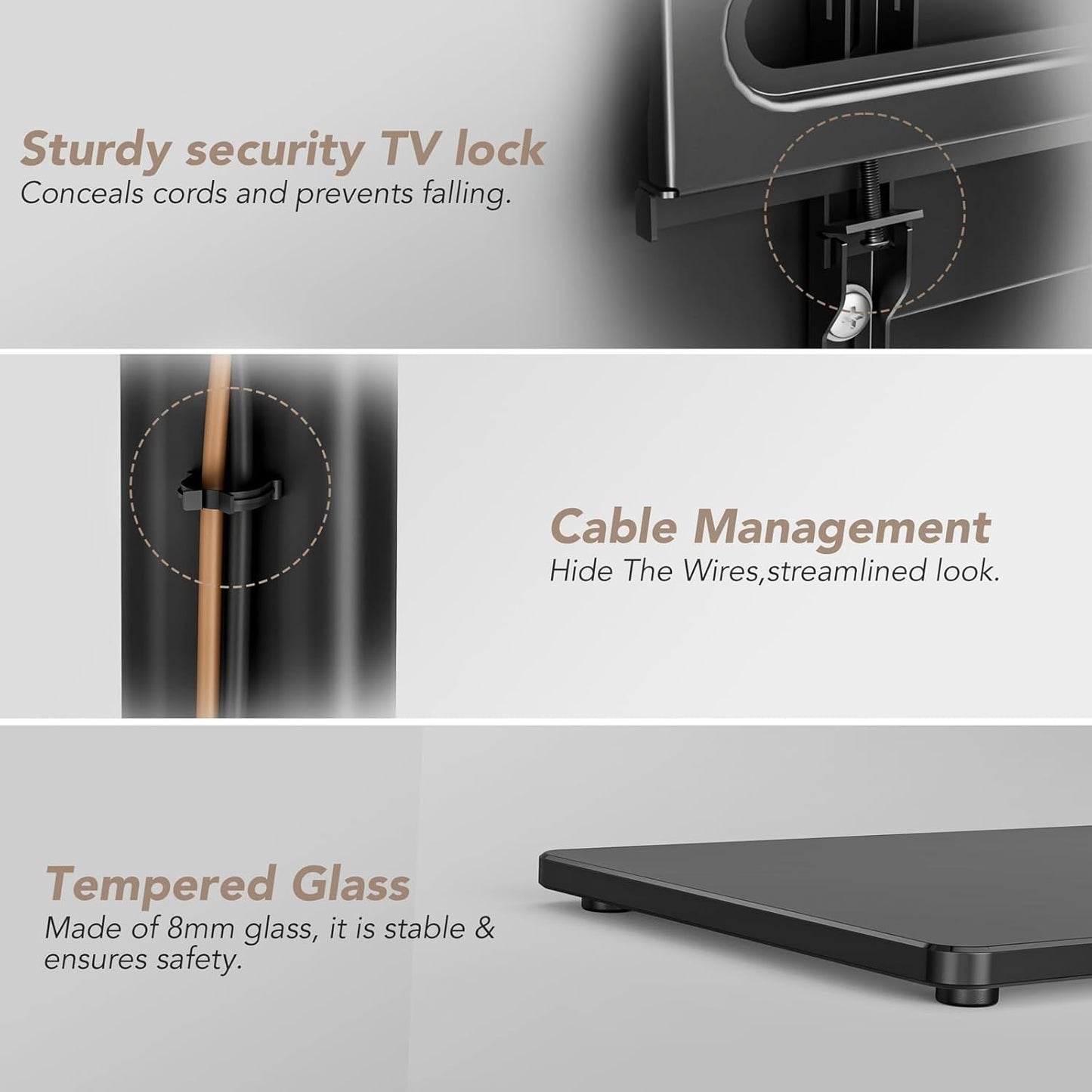 AX WABER Universal TV Stand with 80 Degree Swivel Height Adjustable Black NEW