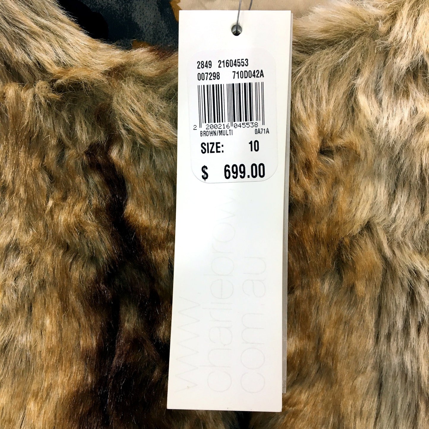 Charlie Brown Womens Faux Fur Coat Warm Comfortable Tan/Brown Size 10 NEW