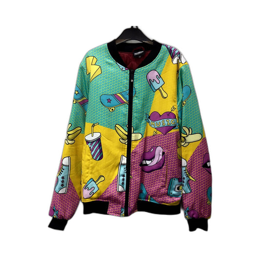 Freshhoods Mens Zip-Up Bomber Jacket Graphic Music Skateboard Multicolor Size M