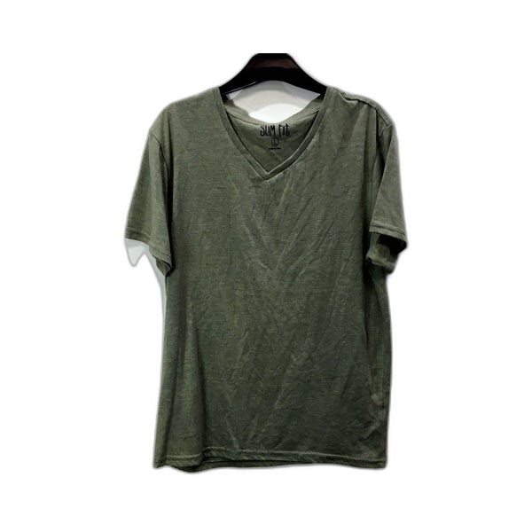 Slim Fit Mens Slim T-Shirt Fit Olive Green V-Neck T-Shirt, Size L, Comfortable