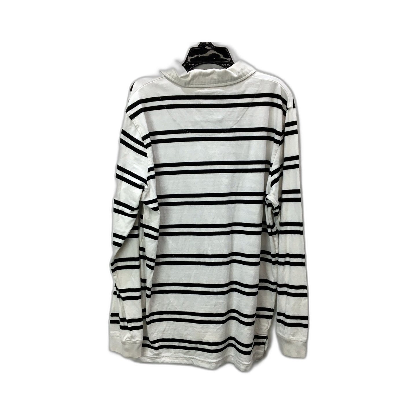 Rivers Mens Striped Rugby Shirt, Casual Cotton Top in White & Black, Small