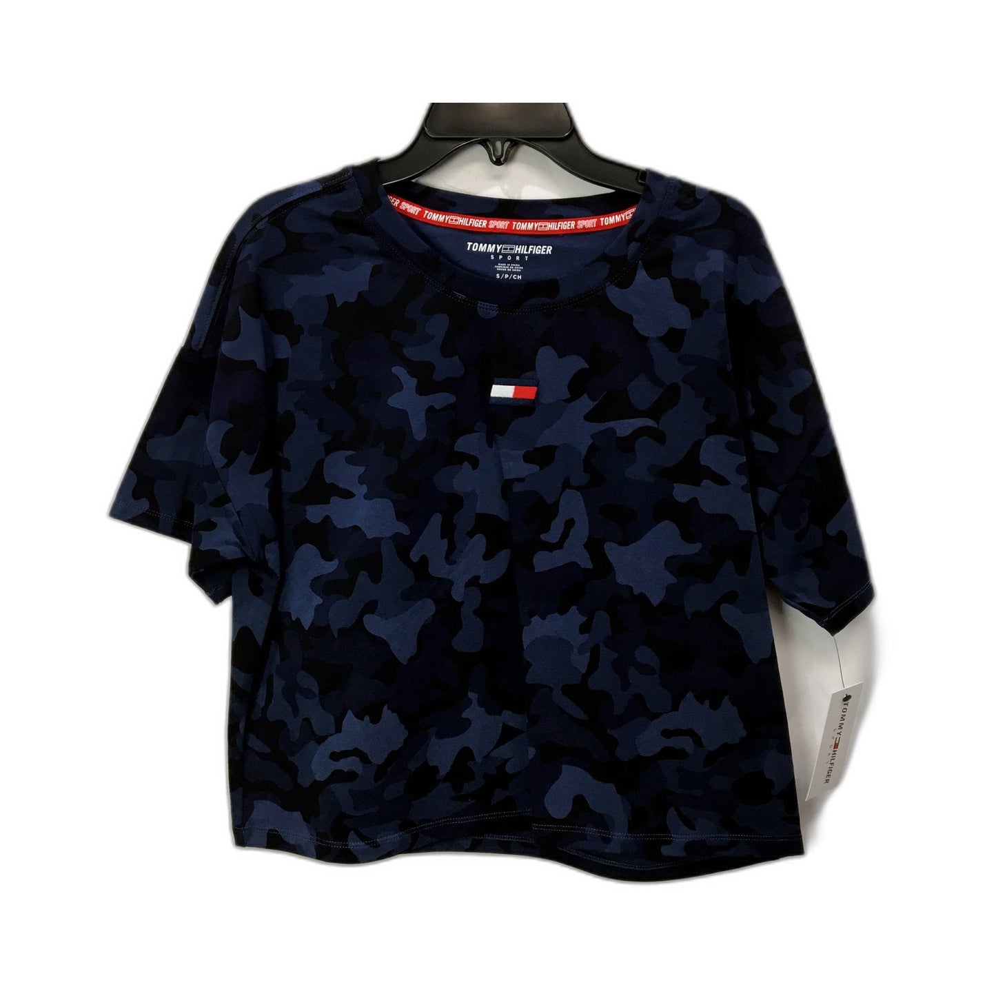 Tommy Hilfiger Womens Navy Camo Cropped T-Shirt in Size S NEW