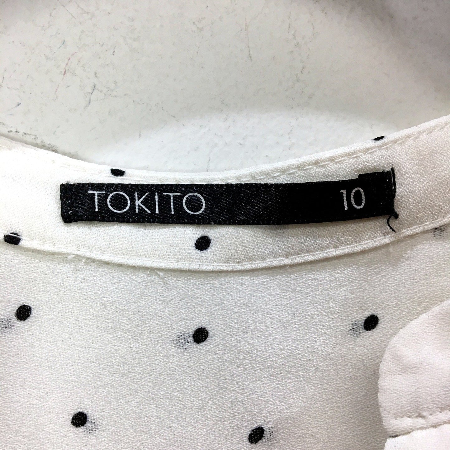 Tokito Womens Polka Dot Blouse Pleated Short Sleeve White, Black Dots Size 10