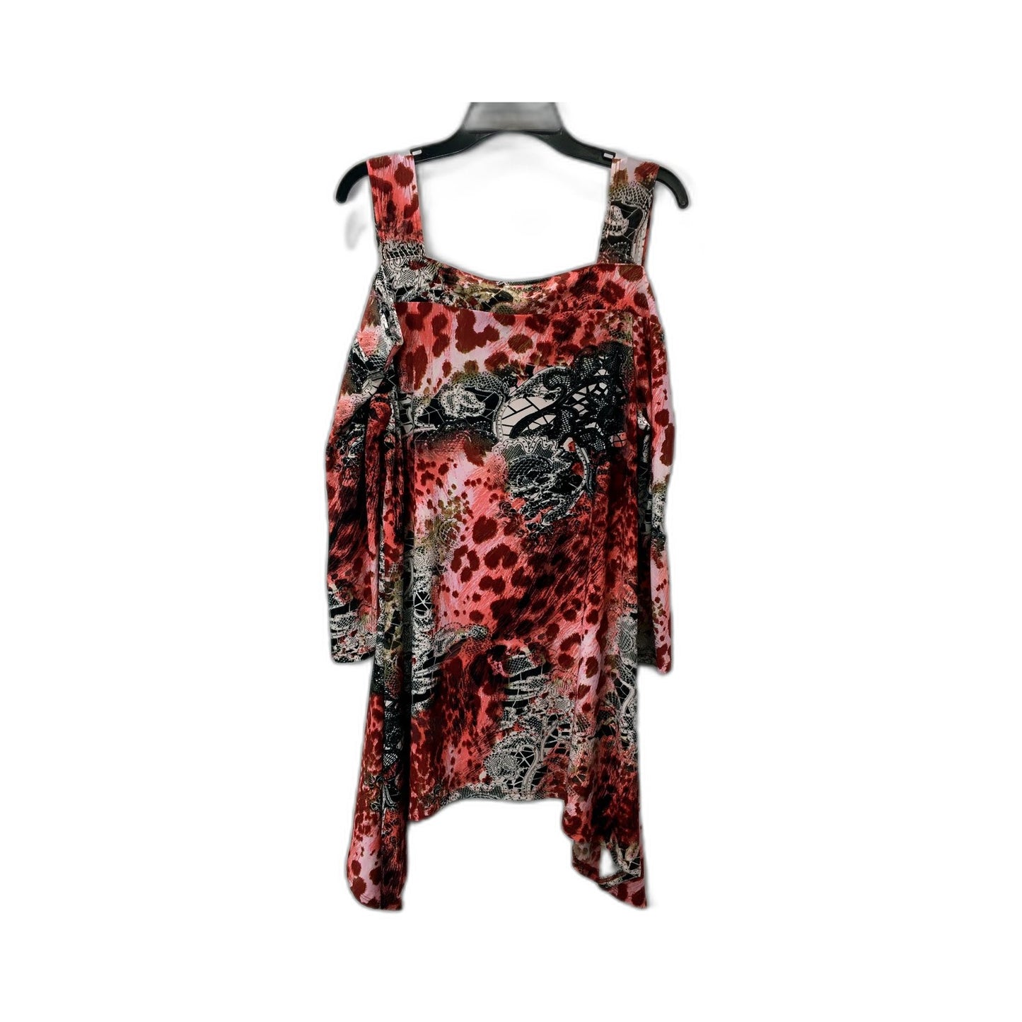 Come N See Womens Off Shoulder Long Sleeve Shirt Floral Asymmetric Design Size M