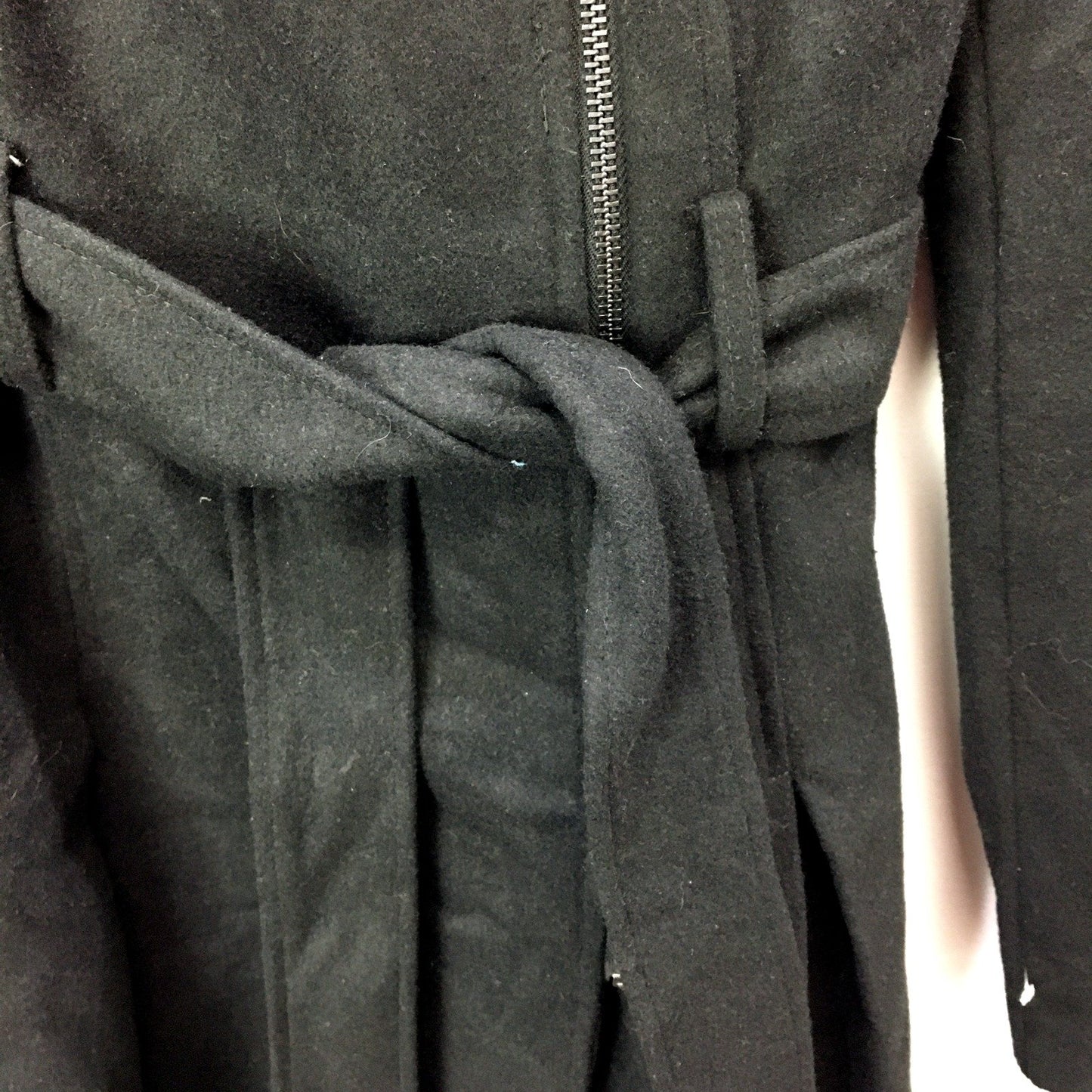 George Womens Black Belted Wool Coat with Zipper Shawl Collar Size 10