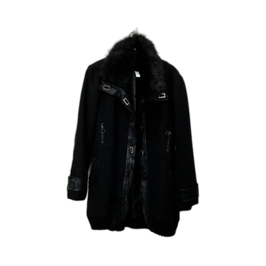 Deca Womens Wool Coat with Faux Fur Collar and Belted Waist Black Size T4/Large