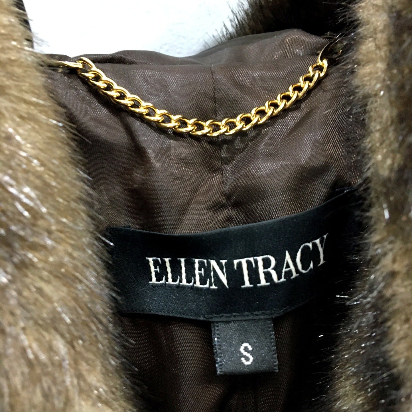 Ellen Tracy Womens Faux Fur Coat in Brown, Size S