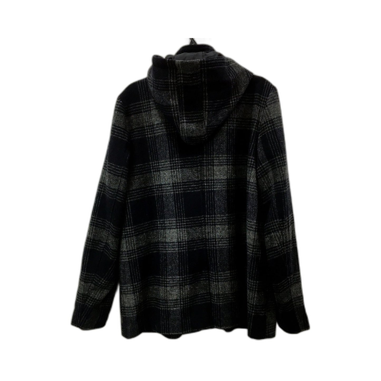 Jeanster Womens Plaid Wool Blend Jacket Toggle Button Hooded Black Gray Size 14