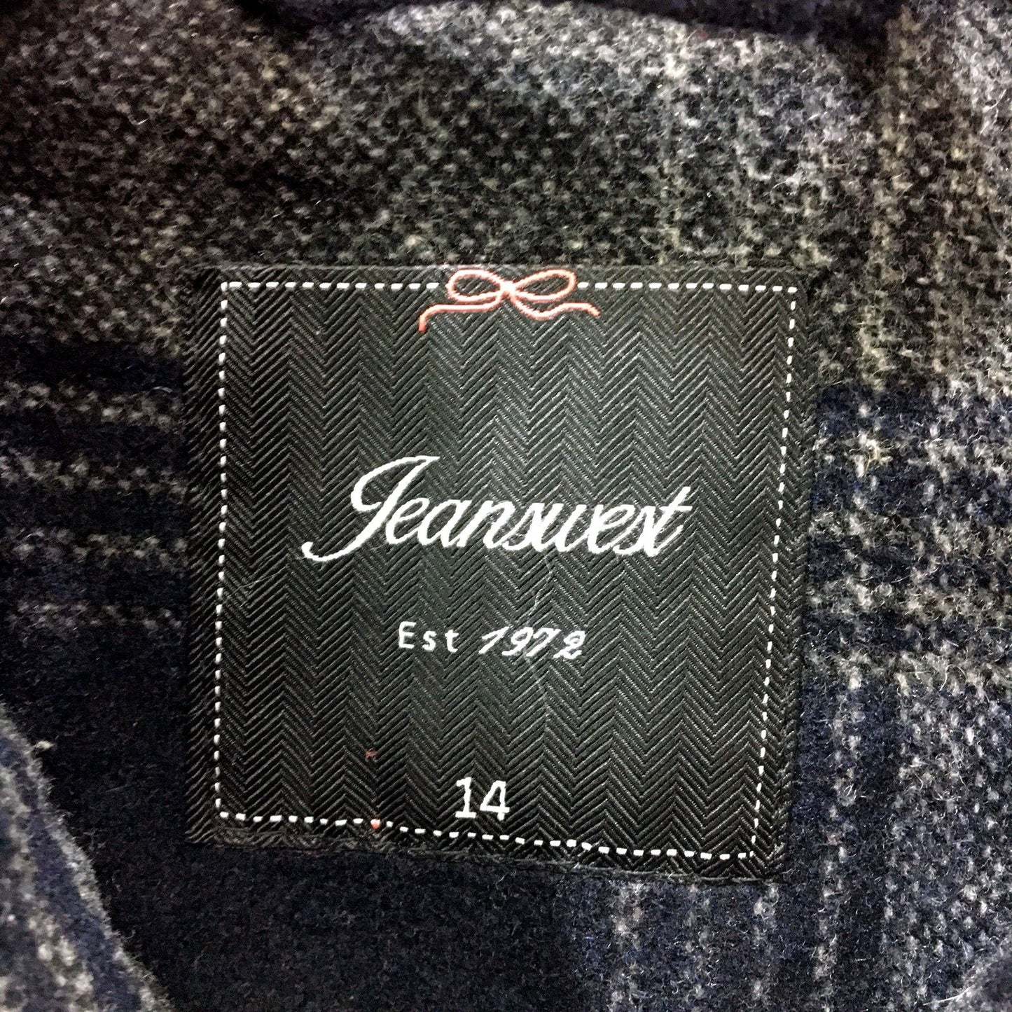 Jeanster Womens Plaid Wool Blend Jacket Toggle Button Hooded Black Gray Size 14