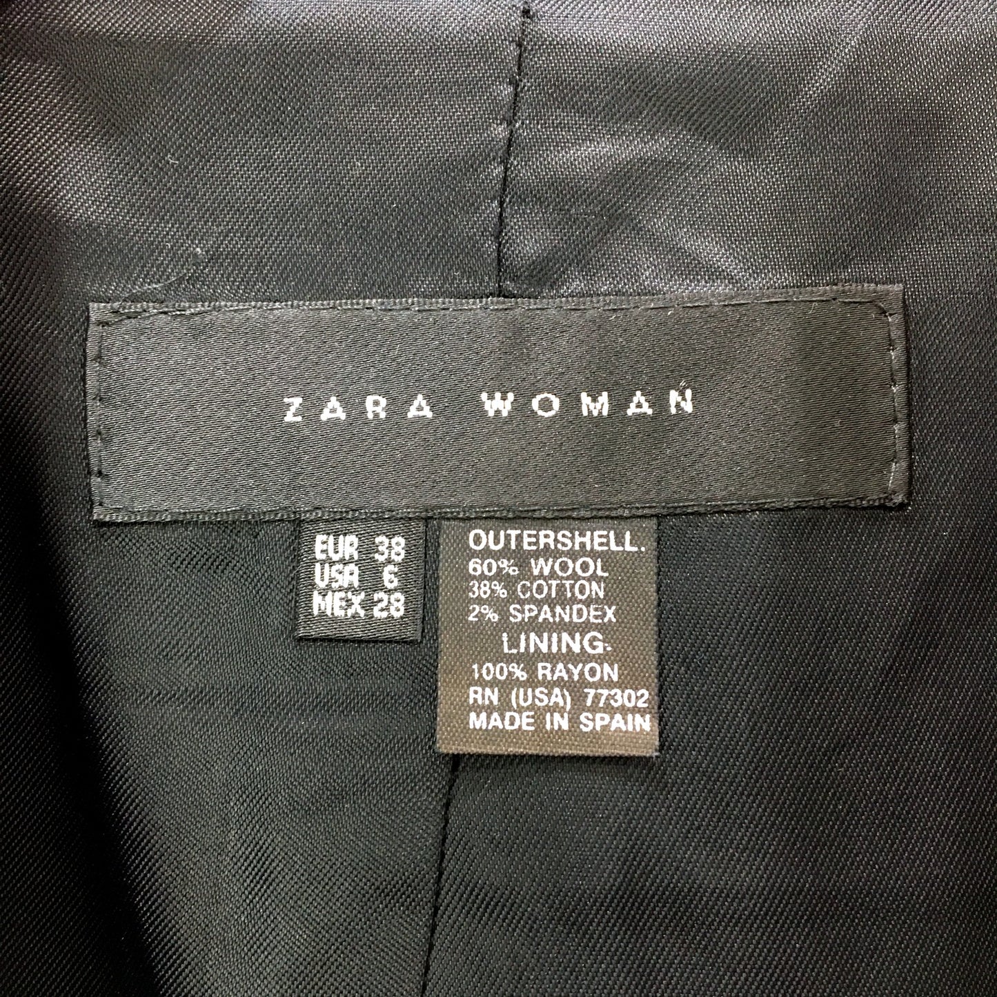 Zara Womens Black Formal Blazer Jacket for Office Wear Size 10
