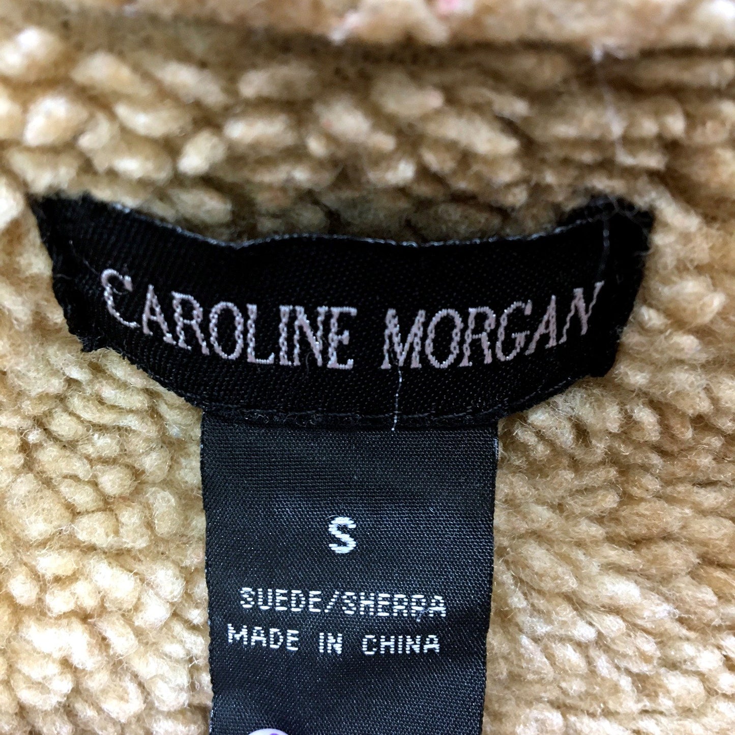 Caroline Morgan Womens Suede Sherpa Jacket Tan Size S
