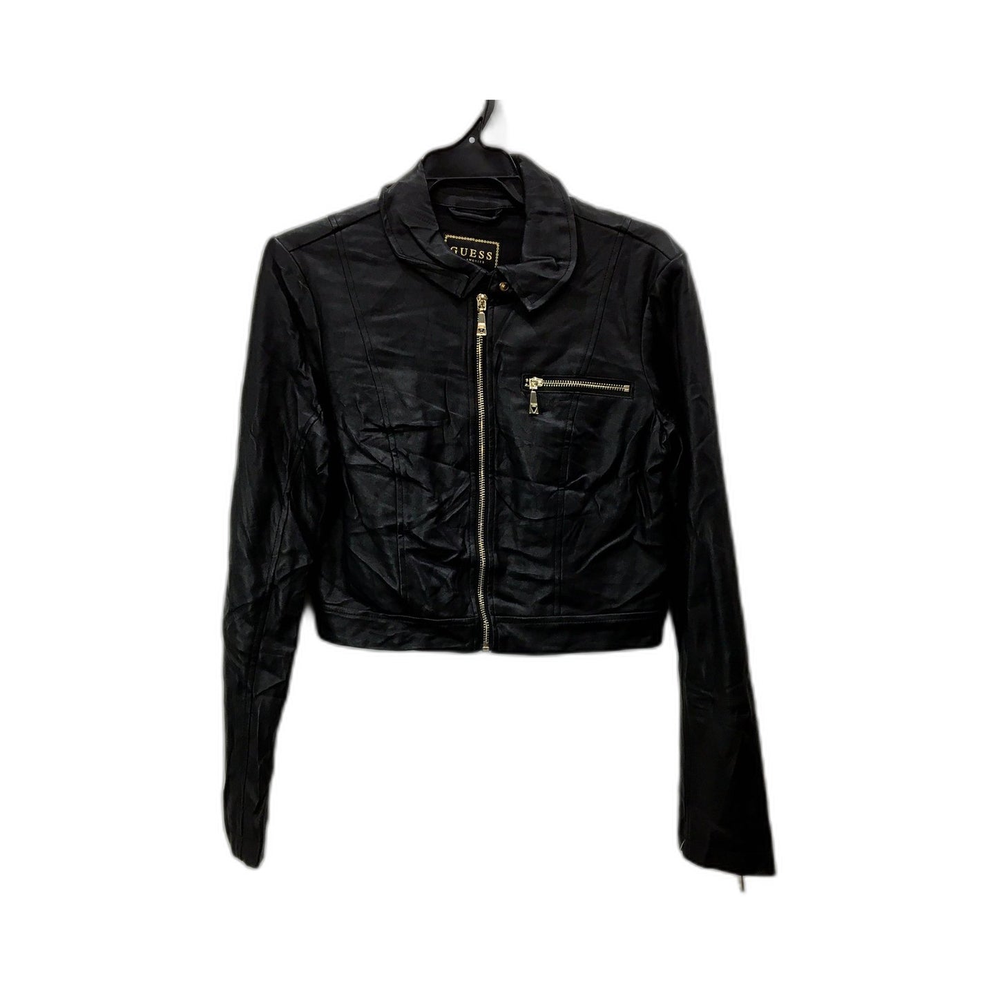 Guess Womens Cropped Faux Leather Jacket in Black for Small Size