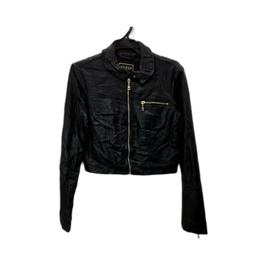 Guess Womens Cropped Faux Leather Jacket in Black for Small Size