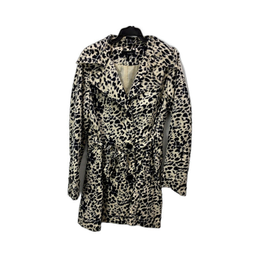 Sabena Womens Leopard Print Trench Coat Belted Polyester Black Beige Size 14