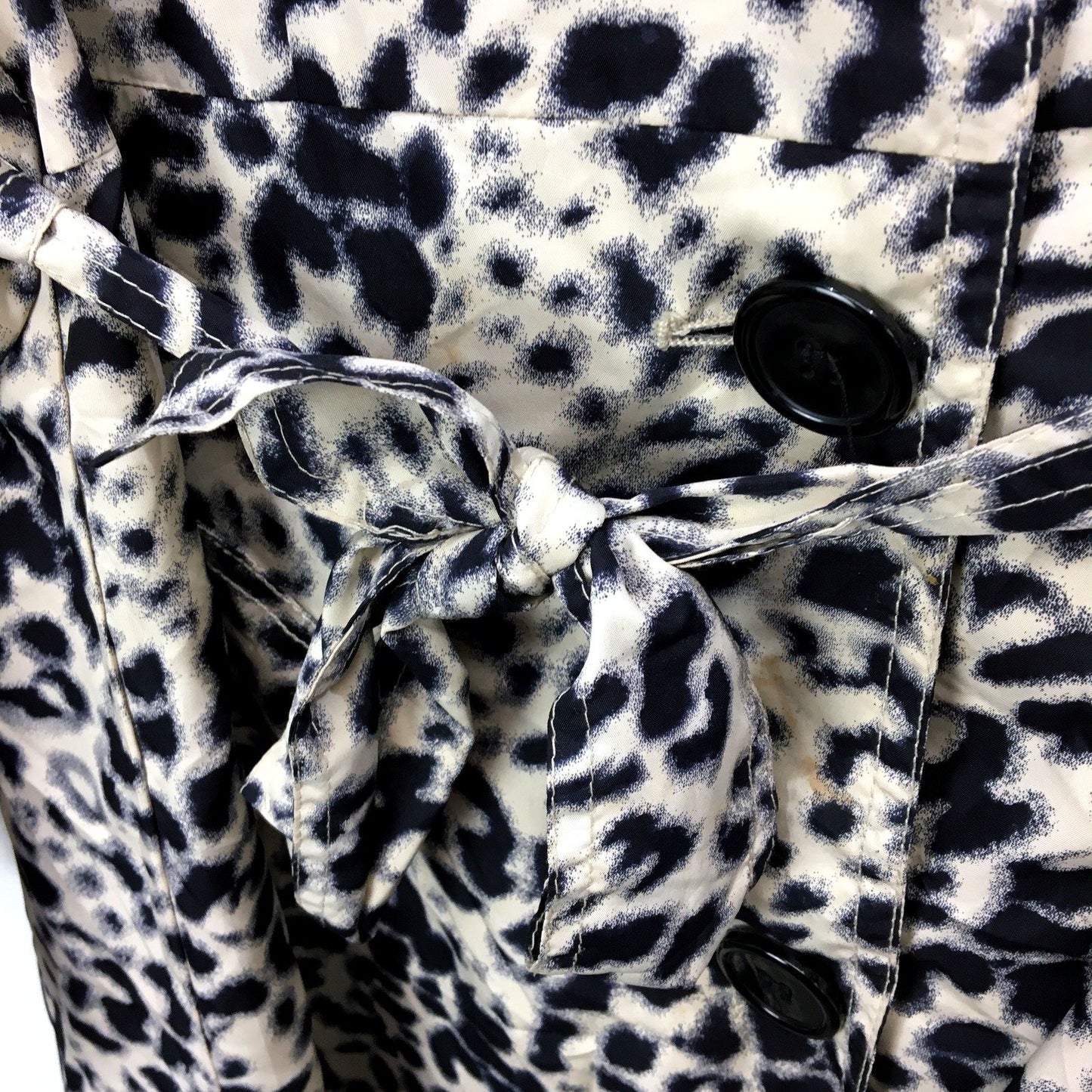 Sabena Womens Leopard Print Trench Coat Belted Polyester Black Beige Size 14