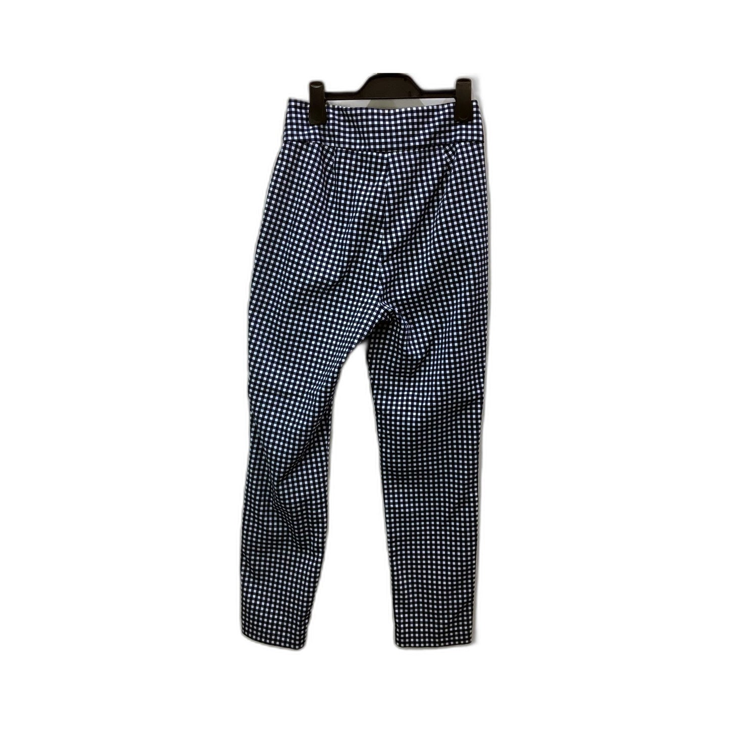 Zara Womens Gingham Checkered Navy Blue and White Pants, Size 10 NEW