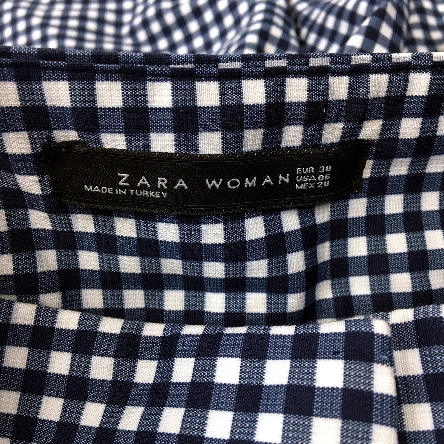 Zara Womens Gingham Checkered Navy Blue and White Pants, Size 10 NEW