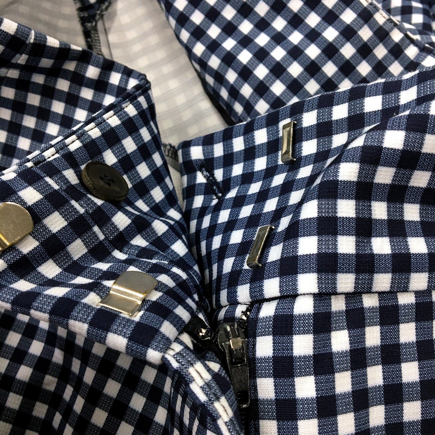 Zara Womens Gingham Checkered Navy Blue and White Pants, Size 10 NEW